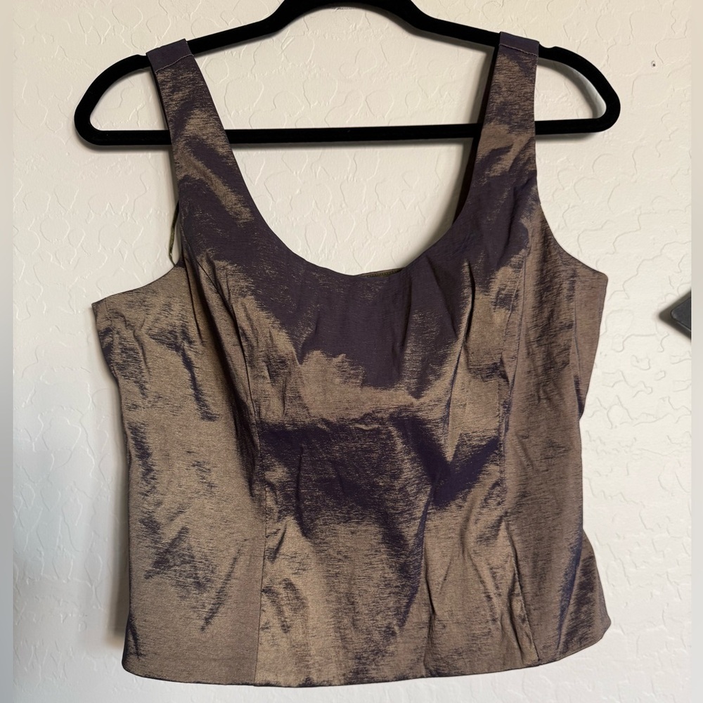 JR NITES Womens Metallic Variegated Olive/Navy Scoop Neck Tank Top - 12